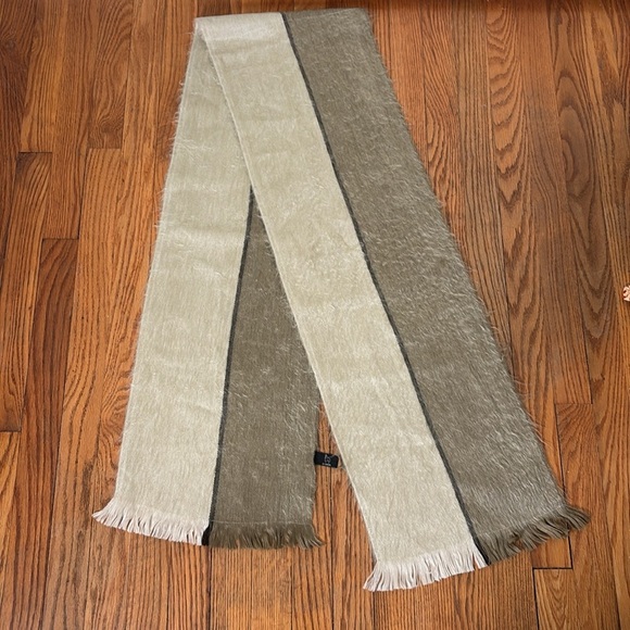 Shupaca Two-Tone Alpaca Winter Scarf fringe edge Tan Cream - Picture 1 of 4